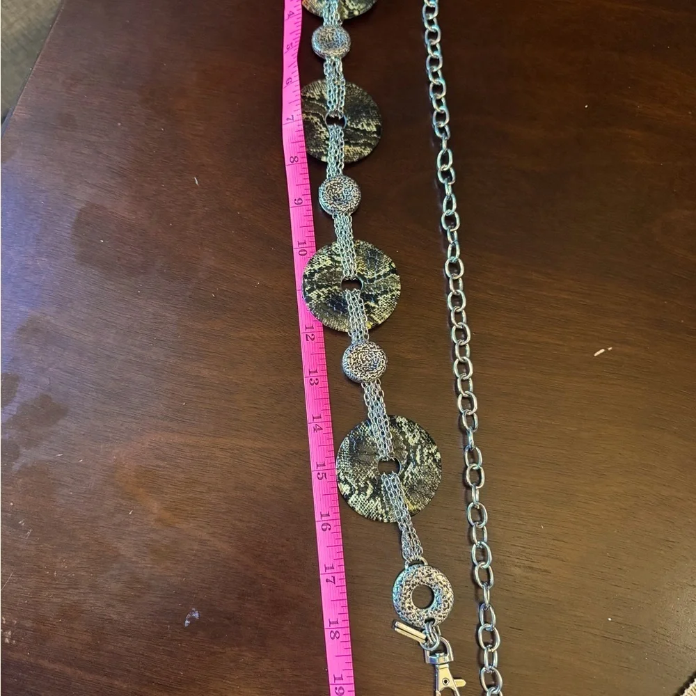 Chico's Silver Chain Snakeskin Statement Belt with Textured Discs